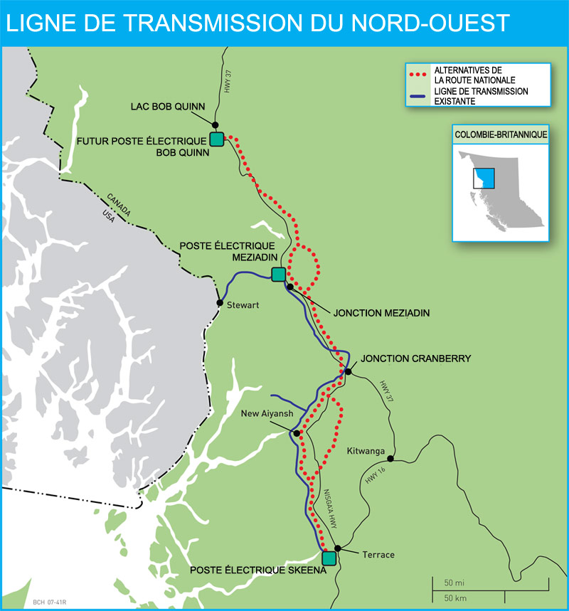 Carte du ligne de transmission du Nord-Ouest