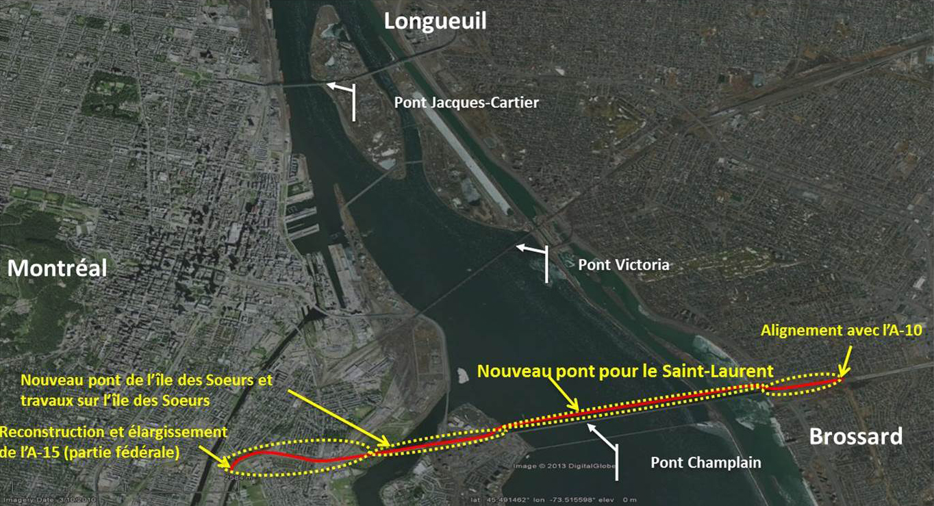 Carte du project de corridor du nouveau pont pour le Saint-Laurent
