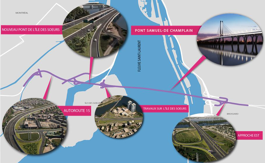 Carte aérienne du projet de corridor du nouveau pont Champlain