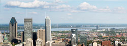 Vue de la silhouette de la ville au premier plan avec le pont en arrière-plan le jour