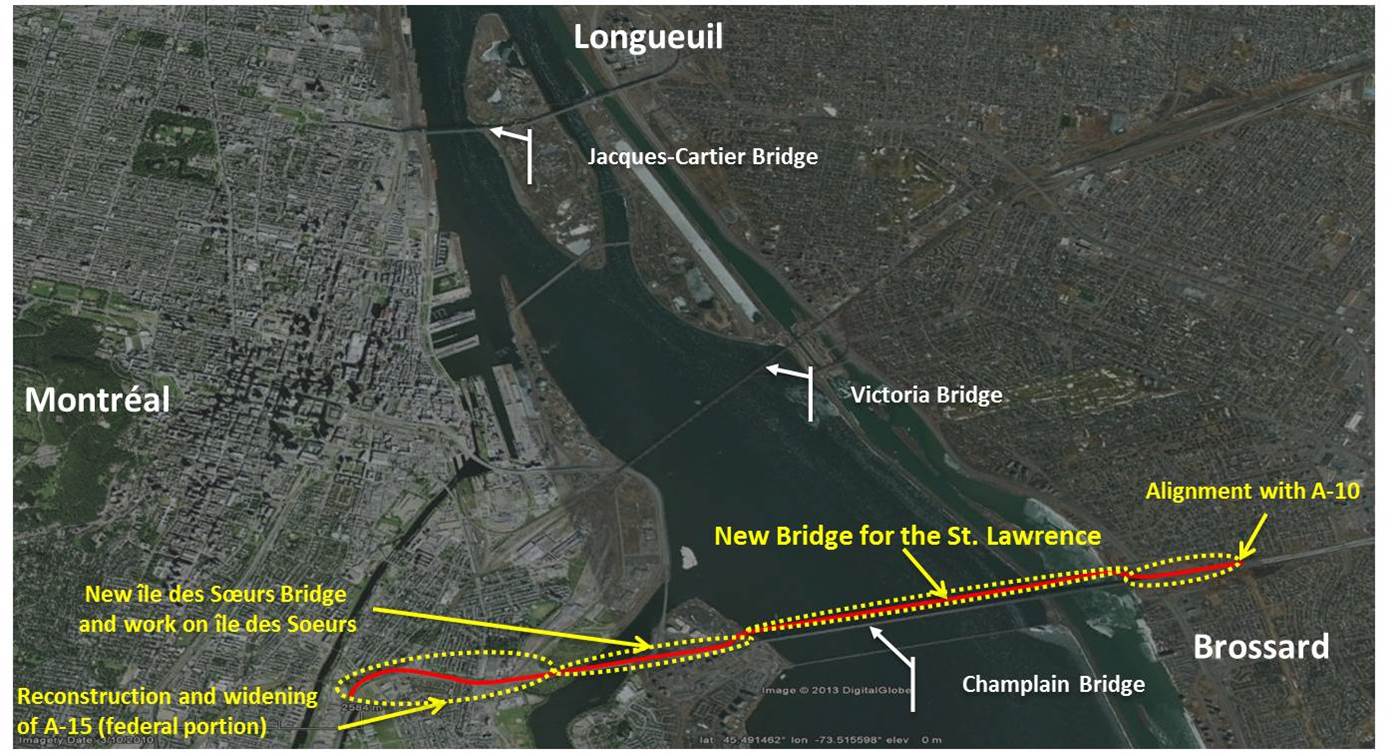 Map of New Bridge for the St. Lawrence Corridor Project