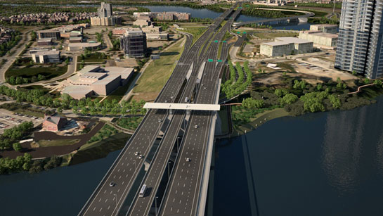 Artist's rendering of the widened Île des Sœurs highway and new bridge