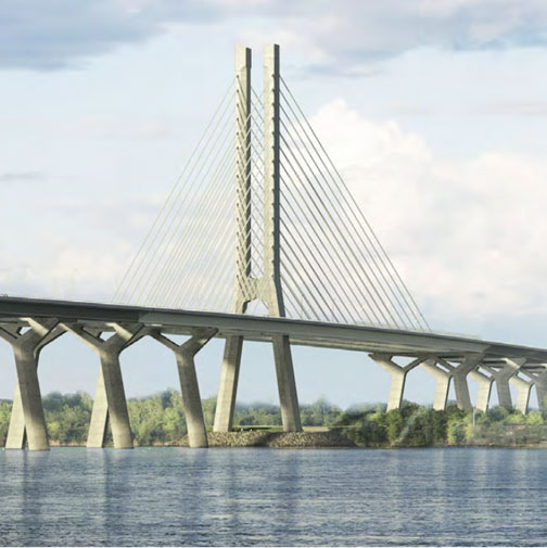 Conception artistique du nouveau pont pour le Saint-Laurent, montrant les éléments structurels