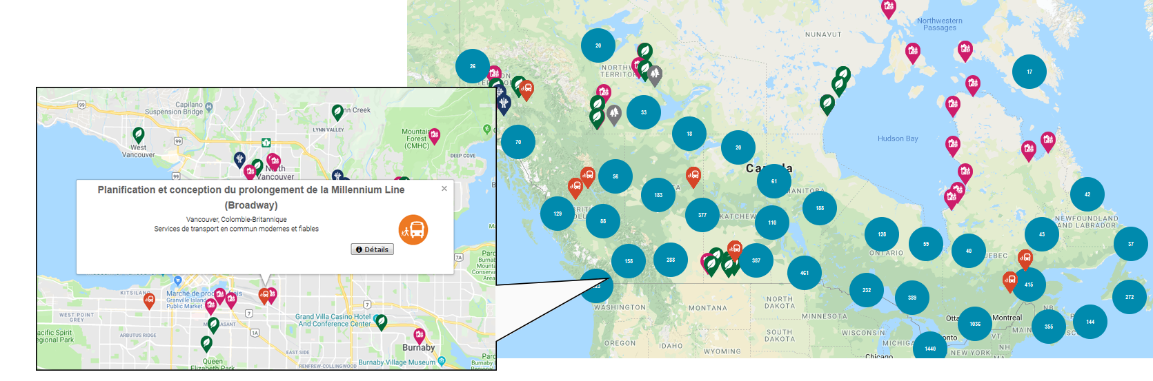 Figure 4 : Carte géographique interactive du plan Investir dans le Canada